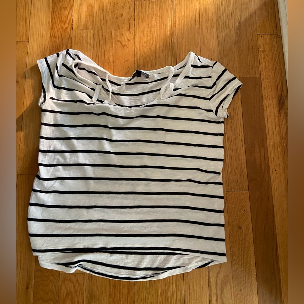 White House Black Market Monochrome Striped Tee